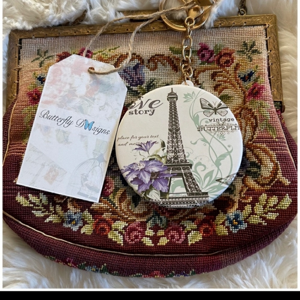 postcard pocket mirror keychain, Acessory, Paris, floral. - Picture 6 of 6
